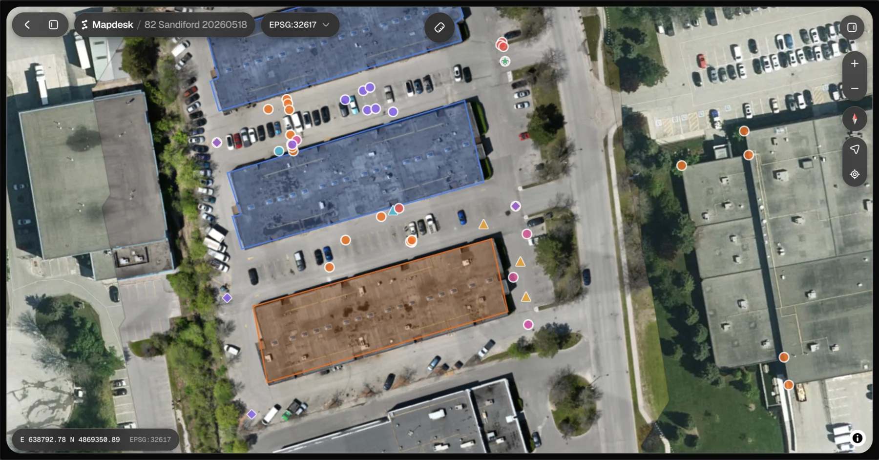 A Mapdesk project open on the map in the browser, with the day's captured points